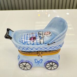 Limoges France Porcelain Baby Carriage Trinket Box